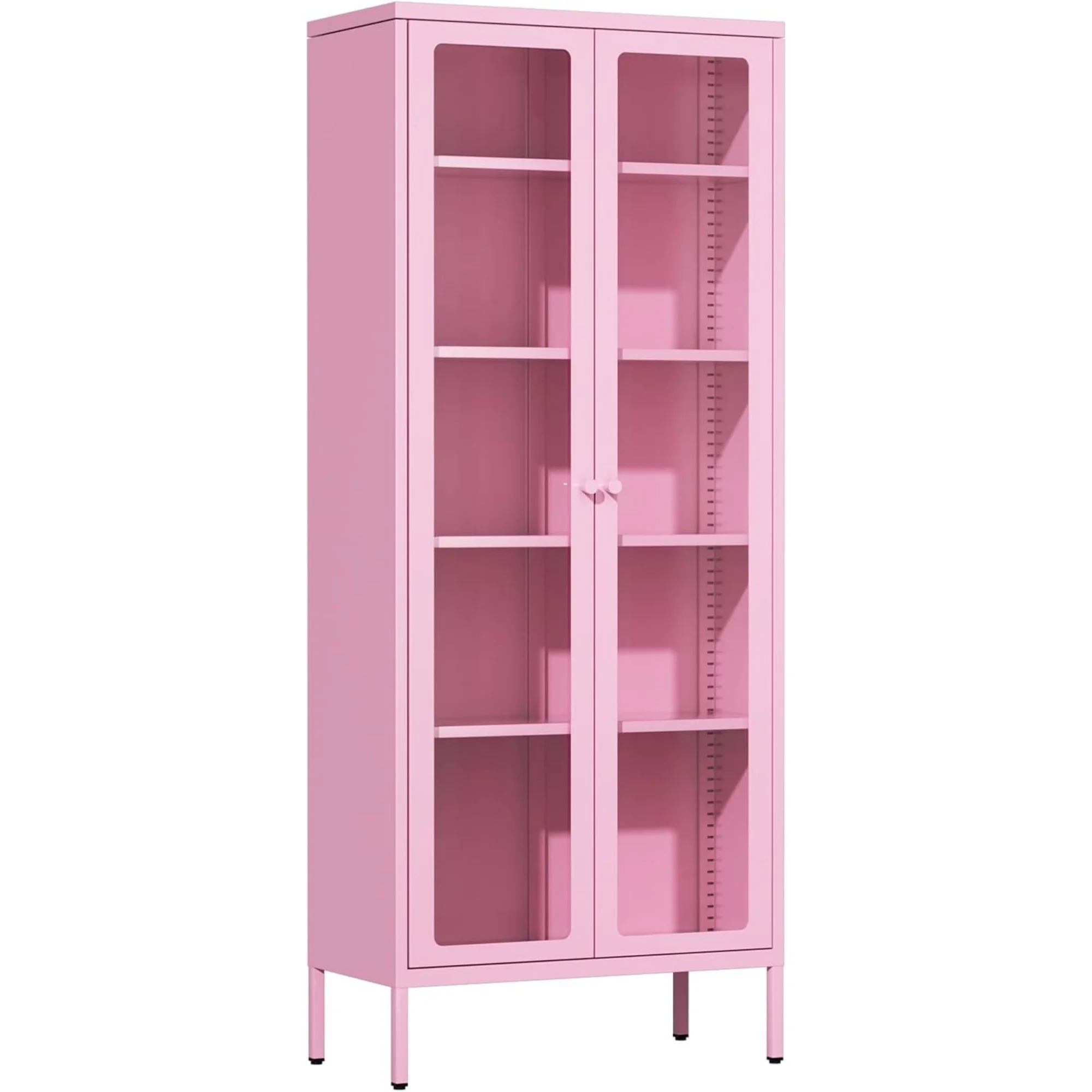 67" Metal Glass Display Cabinet, Storage Cabinet for Collectibles, Curio, China, Books, Display Case with Glass Doors and 4 Adjustable Shelves for Home Office, Living Room, Pantry (P