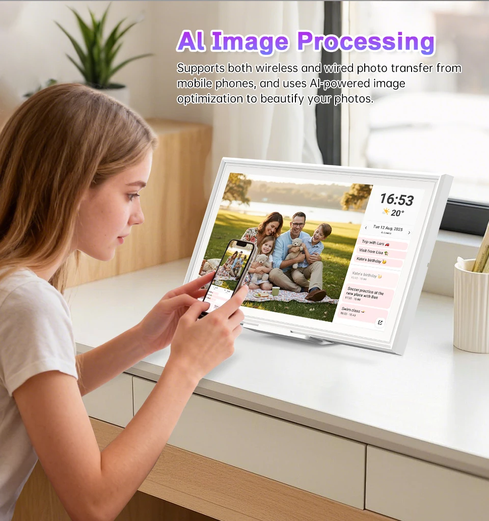 HGFRTEE 15,6-Zoll Smart Digitaler Kalender, FHD-Touchscreen-Display, Familienplaner & Digitaler Bilderrahmen, Wand-/Schreibtischmontage mit App – Detail 9
