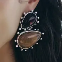 Zaa Baroque Vintage Resin Gemstone Dangle Earrings, Fashionable Geometric Pendant Earrings, Temperament Banquet Party Wear