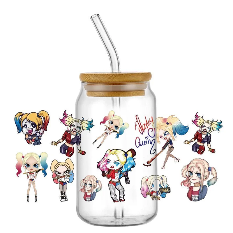 Harley Quinn Clown Girl Pattern UV DTF Transfer Sticker Waterproof Transfers Decals For 16oz Glass Cup Wrap Stickers