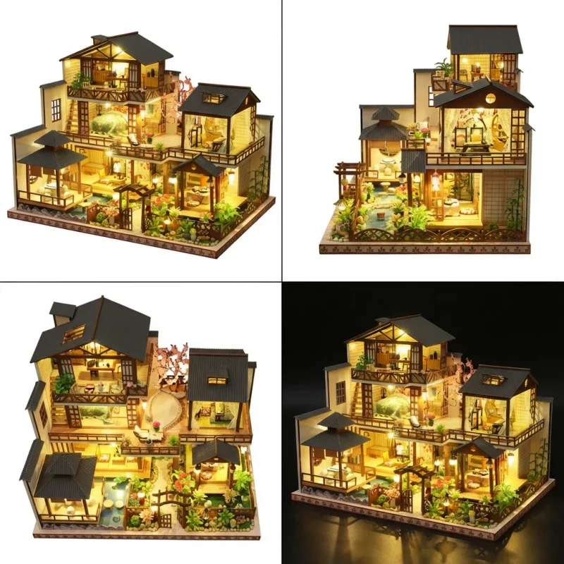 OUZEY 3D constructeur en bois Dlocks Duilding bois Duilding maisons miniatures Kit petite maison bricolage maison Miniature jouets créatifs