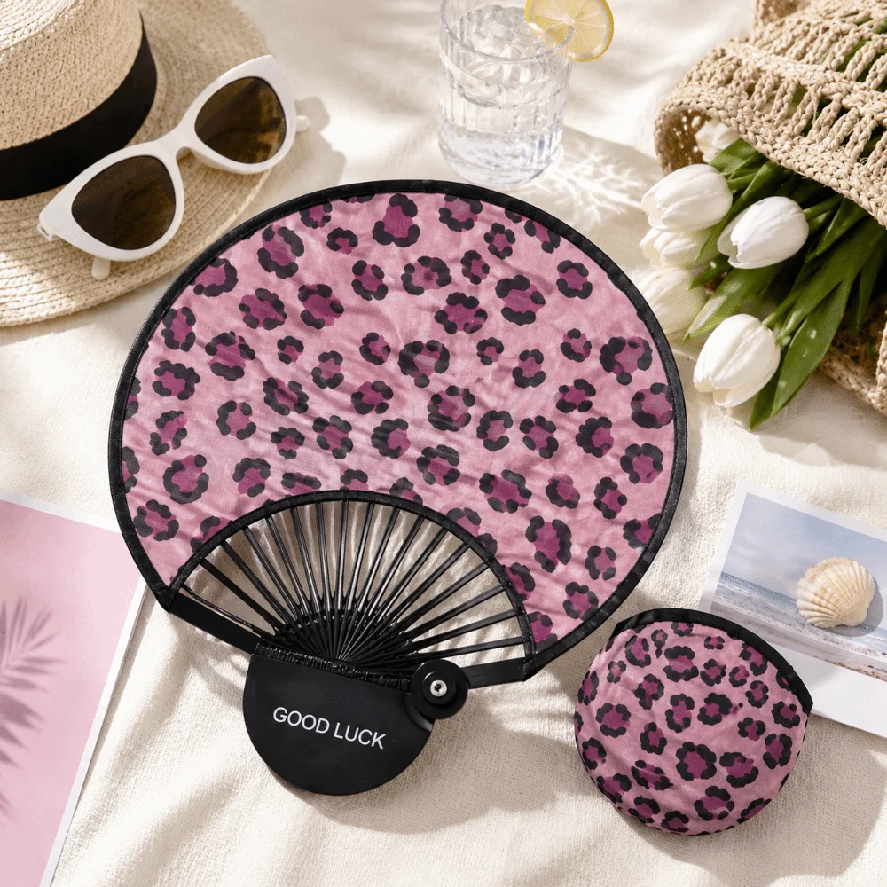 Unique Football Pattern Foldable Hand Fan Lightweight Summer Mini Handheld Fan Pocket Size Leopard Print Fan Travel