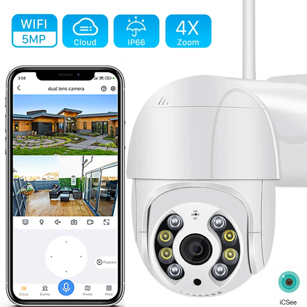 

5MP PTZ Wireless IP Camera Outdoor 4X Digital Zoom Speed Dome Super 3MP 1080P WiFi Security CCTV Camera Audio AI Human Detection