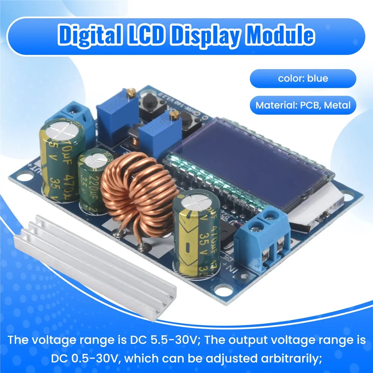 A62Z 35W DC 5.5-30V to 0.5-30V Digital LCD Display Automatic Step Up Down Buck Boost Converter Power Supply Module Adjustable