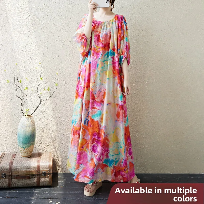 

Свободный хлопково-льняной халат с принтом Dr Lantern Sve Long Dr, большой размер, летний тонкий халат для поездок на работу, платье Dr