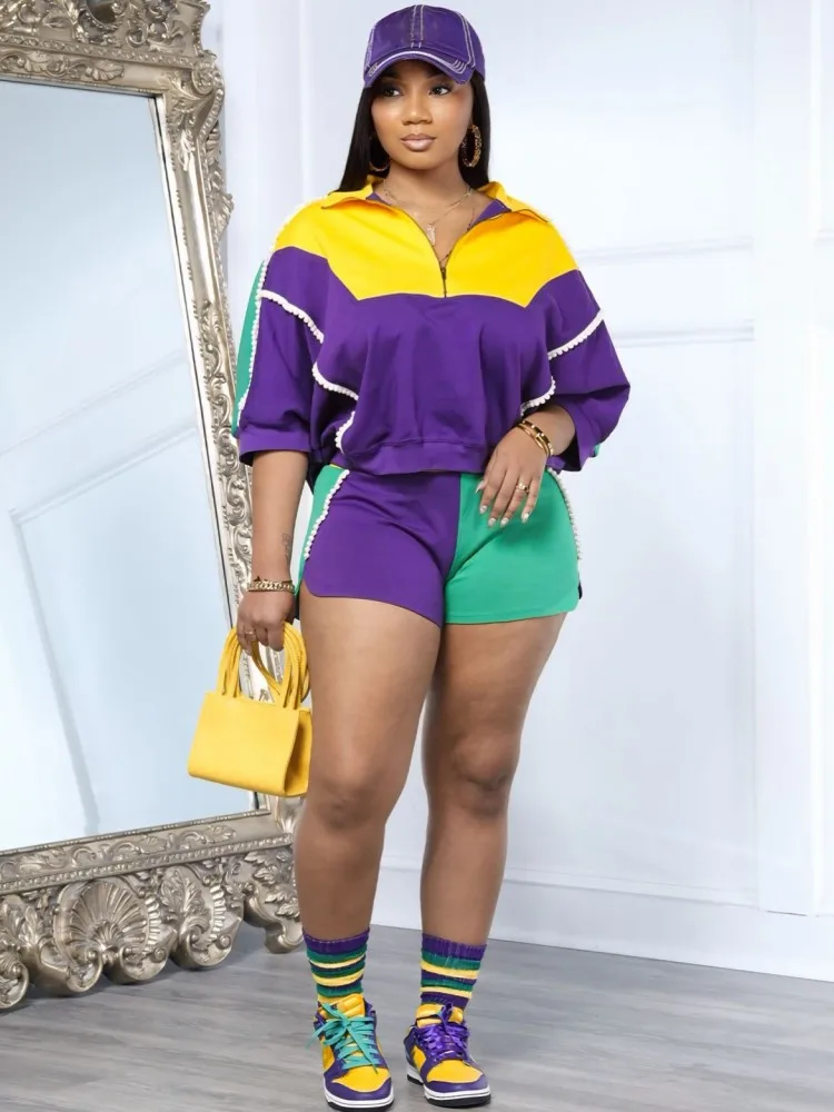 

2 Pieces Set Sexy 2025 Summer Spring Fashion Women Set Female 3/4 Sleeve Tops And Shorts Suit Matching Outfit Tracksuits