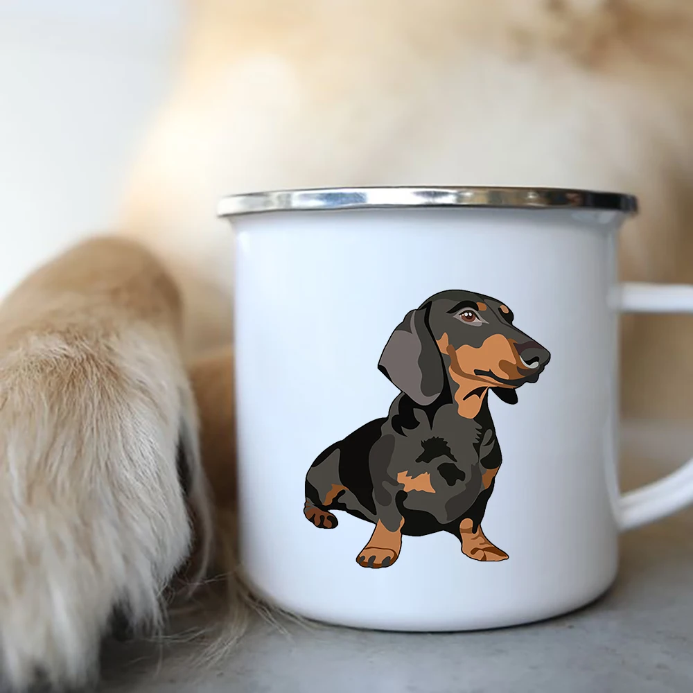 I Love Dachshunds Dog Enamel Coffee Mugs Camping Picnic Bonfire Party Beer Drink Juice Cola Cups Outdoor Travel Cocoa Water Mug