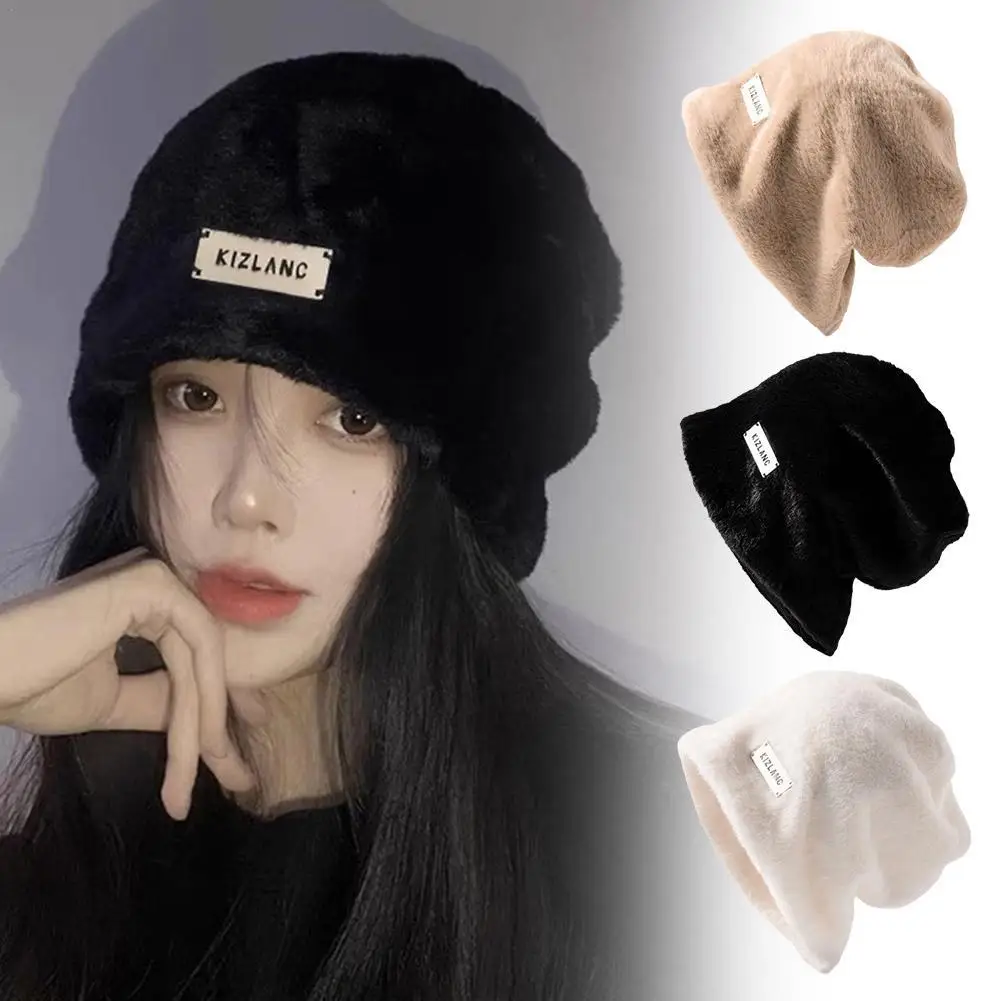 Korean INS Autumn Winter Lovely Soft Fur Pile Up Beanies Plush Fashion Fluffy Hats Premium Feel Sweet Cool Bonnets Warm Wool Cap