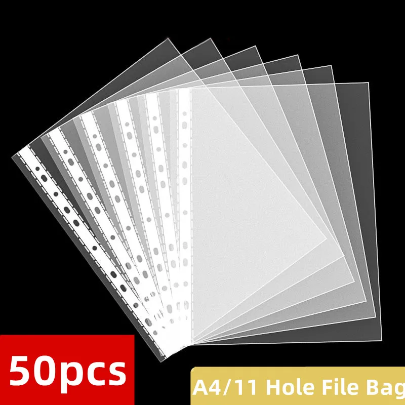 50PCS 11 Hole Binder File Bag Transparent Plastic Student Office Stationery Supplies Storage Pouch