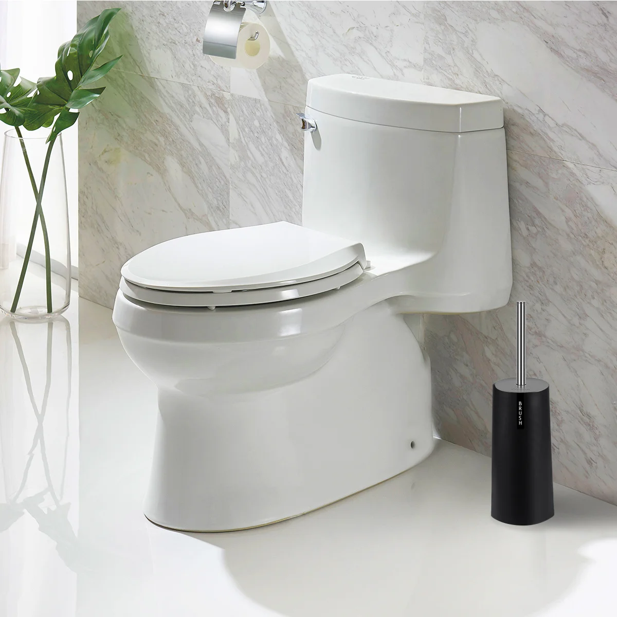 

Toilet Brush Set Thickened Stainless Steel Long Handle Soft Bristles Bathroom Scrubber With Holder Design Black