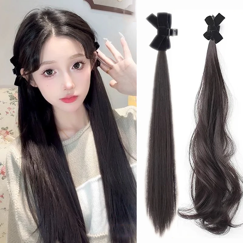 

A Pair Synthetic Bow Ponytail Wig Women's Claw Clip Big Wave Ponytail Curly Hair Natural Hair Piece For Women Daily Party