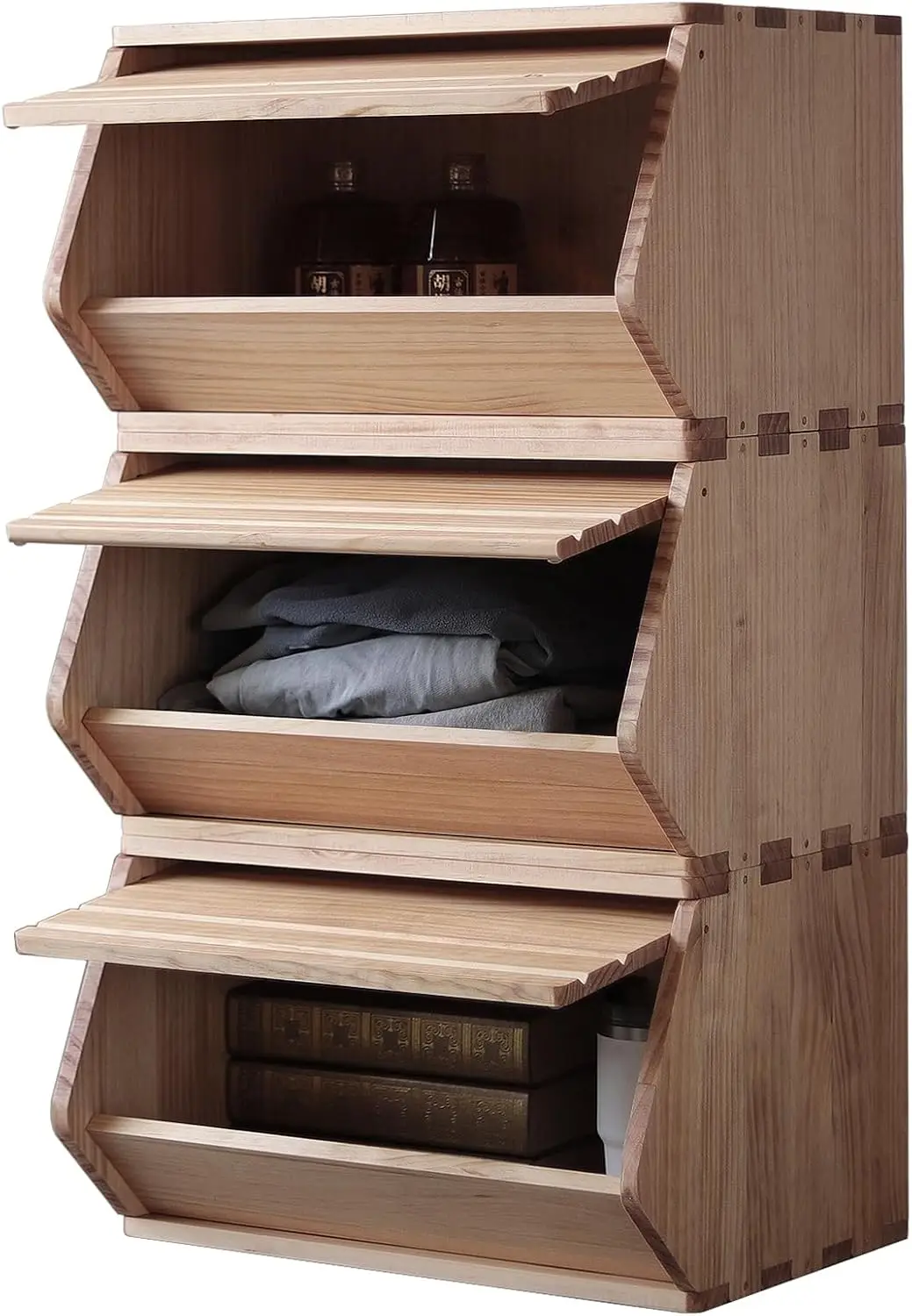 Cofres de almacenamiento apilables de madera maciza, gabinete de entrada de pasillo, organizadores de almacenamiento de armario de caja de juguetes de madera Modular, clasifican por artículos