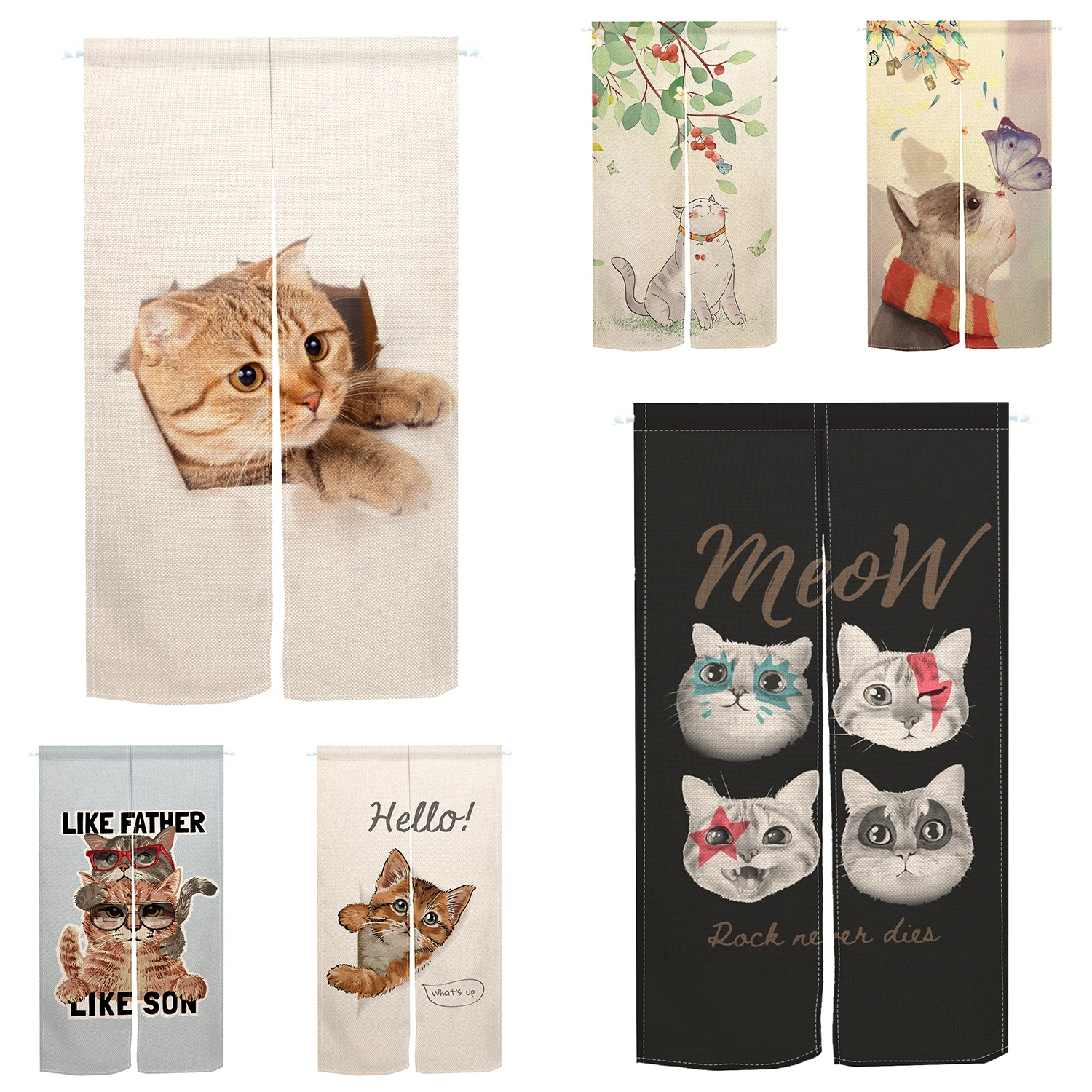 Funny Cute Cat Door Curtain Japan Bedroom Partition Half Curtain Animal Pet Orange British Shorthair Cat 3D Printed Door Curtain