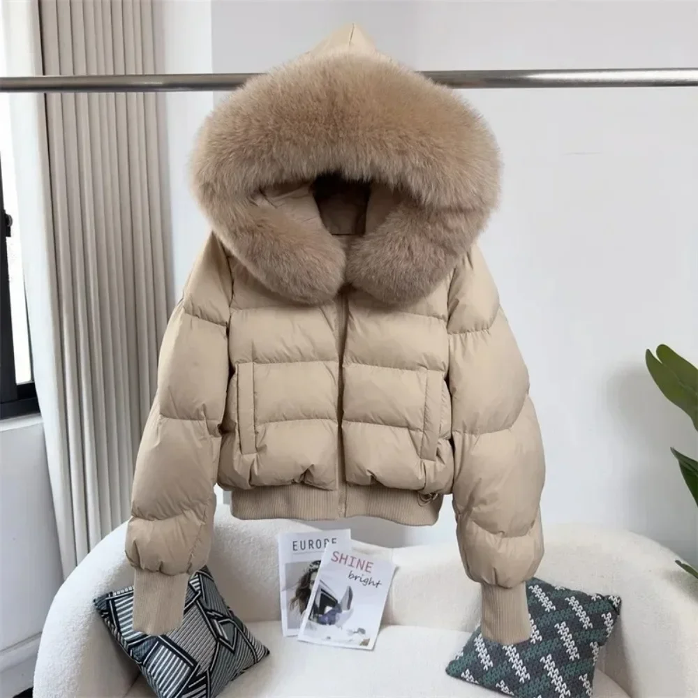 2024 New Duck Down Jacket Women  Down Outerwear Real Raccoon Fox Fur Coat Big Collar Winter Jacket Natural Warm Loose Streetwear