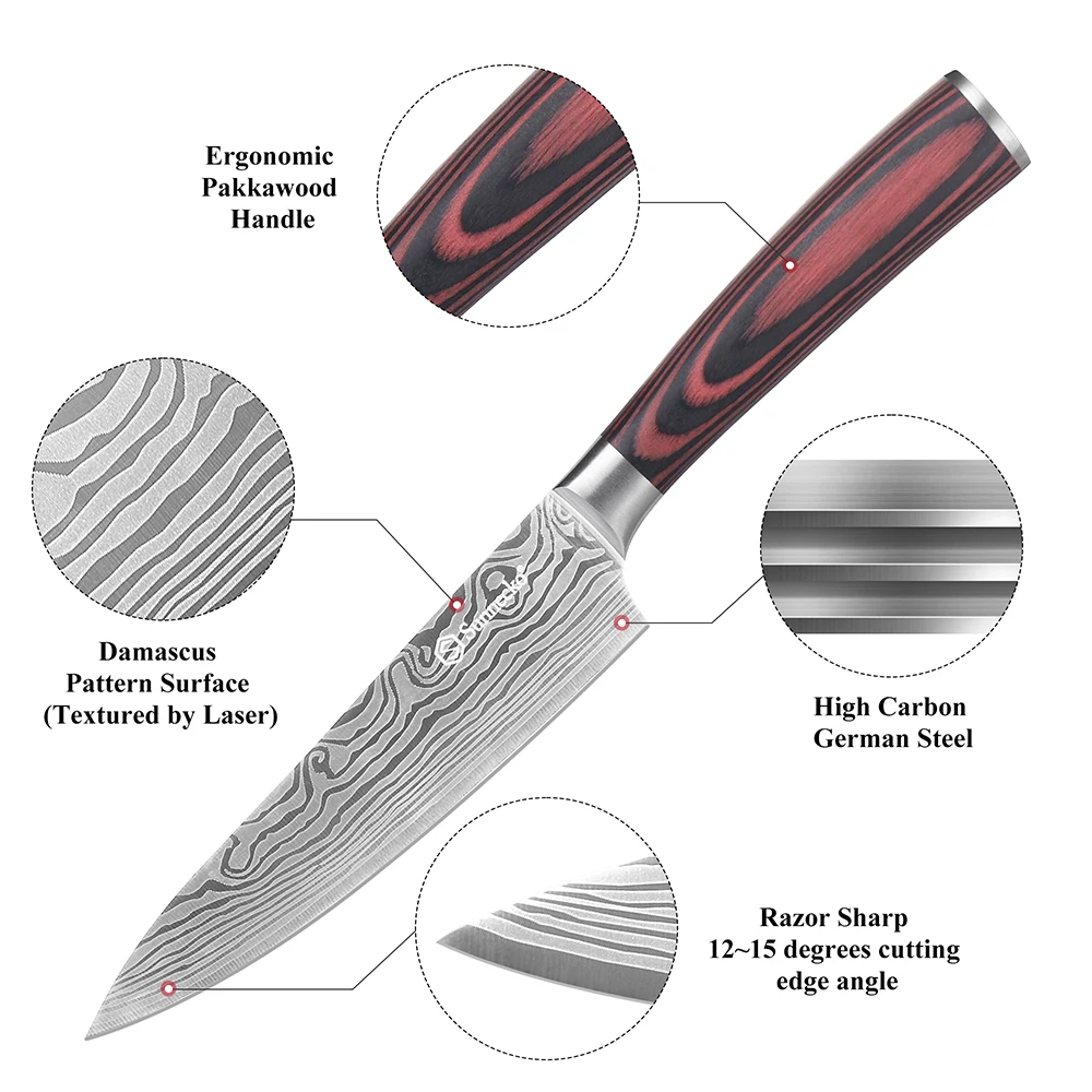 Sunnecko 5.5“ Inch Chef's Knife Kitchen Ultra Sharp Vegetable Fruit Slicing Knife High Carbon Stainless Steel Cooks Cutter
