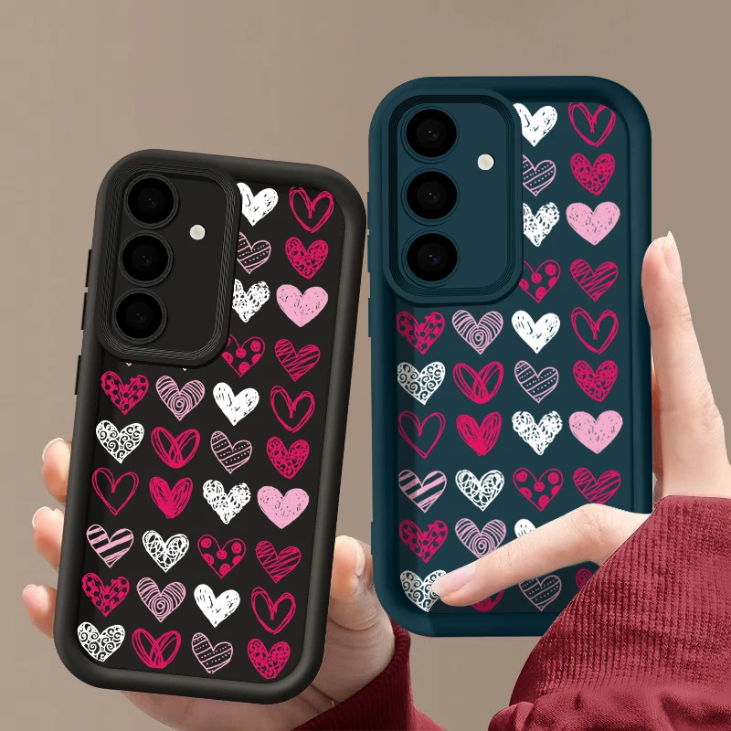 Pink Love Heart Case For Smausng Galaxy S24 S23 Ultra S22 S21 S20 FE A52 A53 A14 A34 A54 A15 A35 A55 5G Shockproof Soft Cover