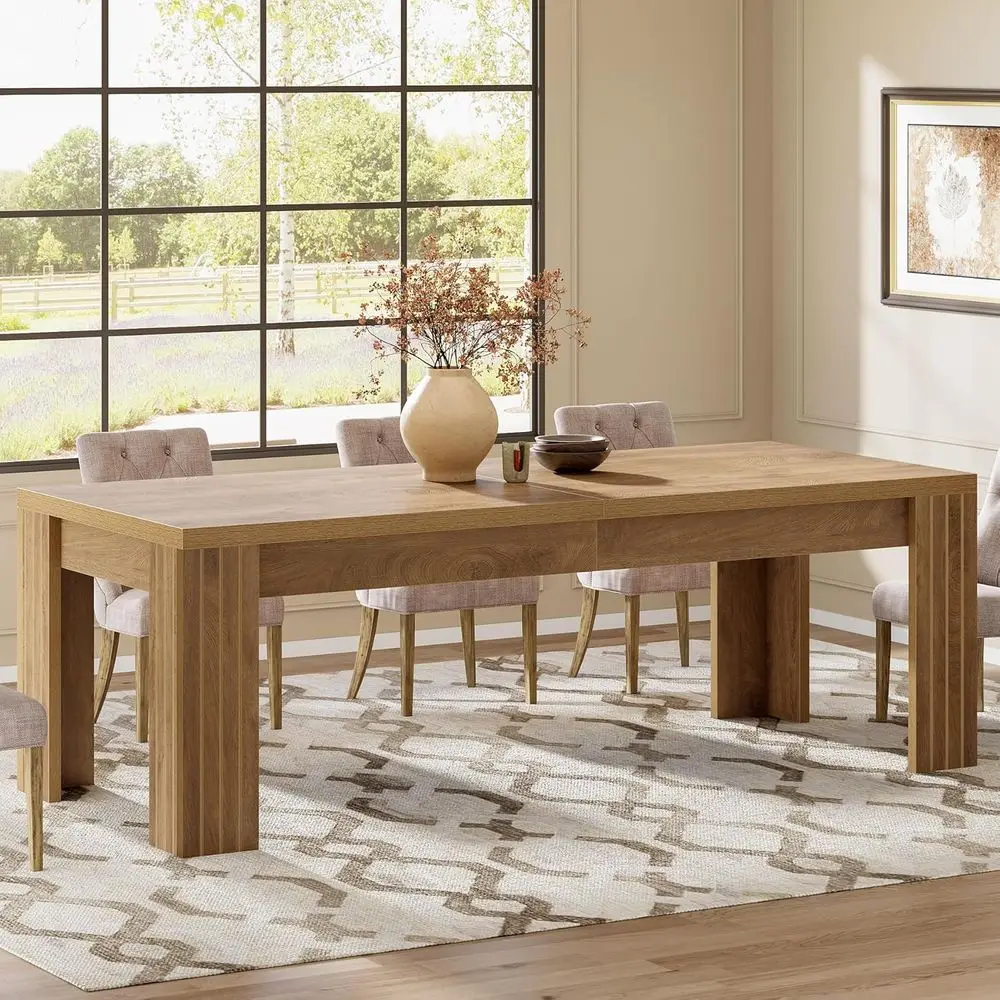 Large 78.7 Dining Table with Sturdy Legs for Kitchen & Dining Area (Natural Finish)