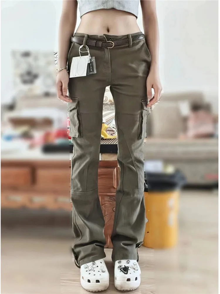 

American Retro Military Green Workwear Jeans Women's Summer Thin Low Waist Slimming Tall Extended Floor-Length Pants