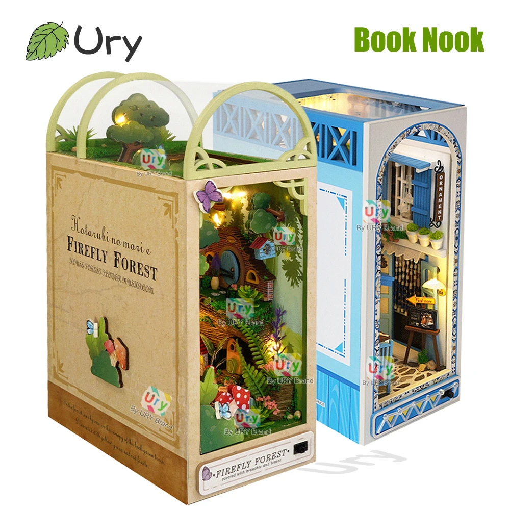 

Ury 3D Wooden Puzzle Book Nook Forest Sakura Alley Aegean Sea Venice Scenery with Mirror LED DIY Shelf Insert for Girl Xmas Gift