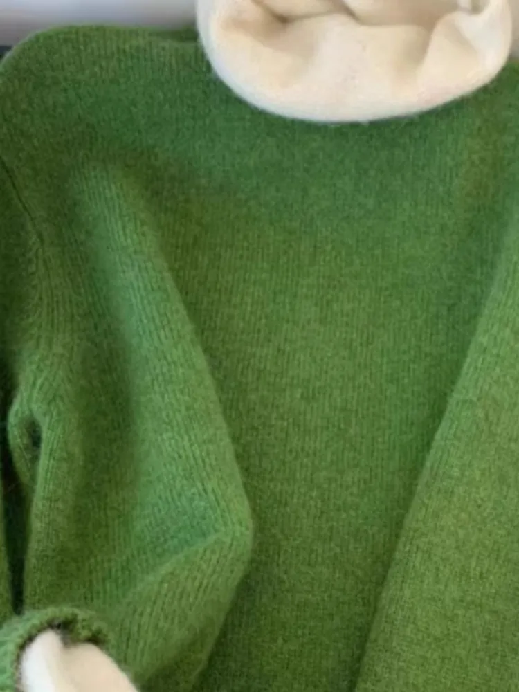 เสื้อไหมพรมถักทรงสูงสำหรับผู้หญิง ชั้นใน ไออาร์ท ดงดาเกต สไตล์ฤดูใบไม้ร่วง ฤดูหนาว แฟชั่น อุ่น ยาว