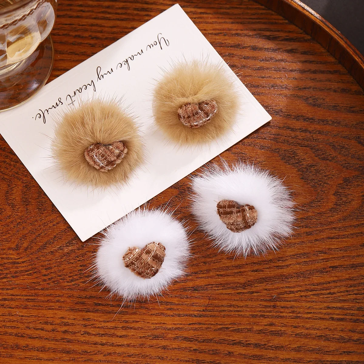 Winter Heart-Shaped Plush Earrings for Women White Copper Needle Anti-Allergy New Product Promotion