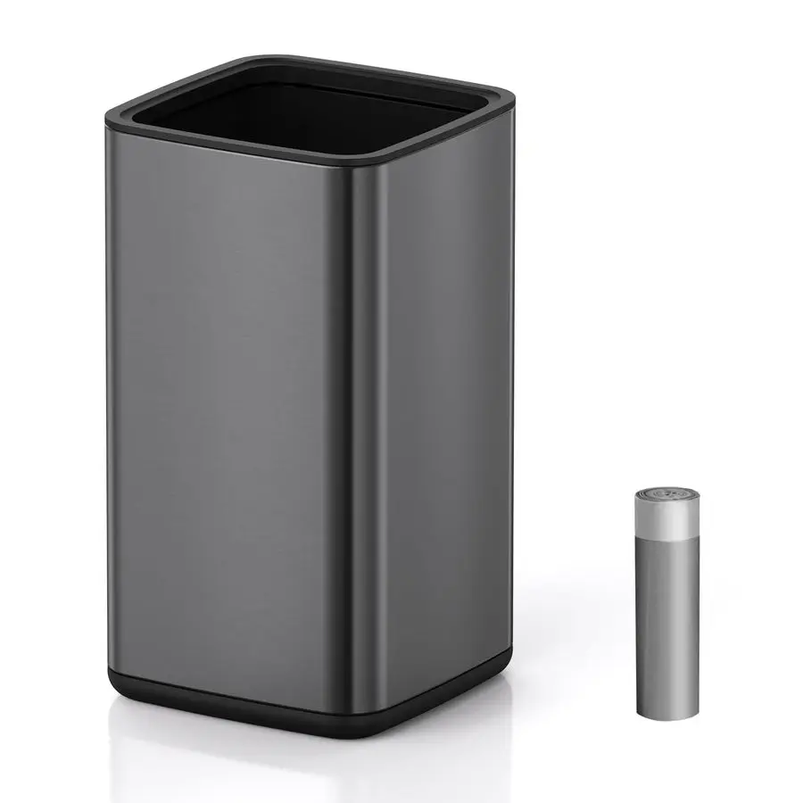 

4Gal 15L Open top Trash Can with Removable Inner Bucket Small Waste Basket Stainless Steel Metal Trash Can for Bathroom Office,B