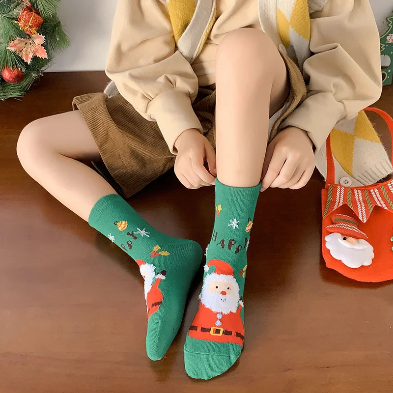 3Pairs/lot 1-12Years Christmas Kids Girls Boys Sock Cartoon Santa Claus Cotton New Year Children\'s Socks For Girls Spring Autumn