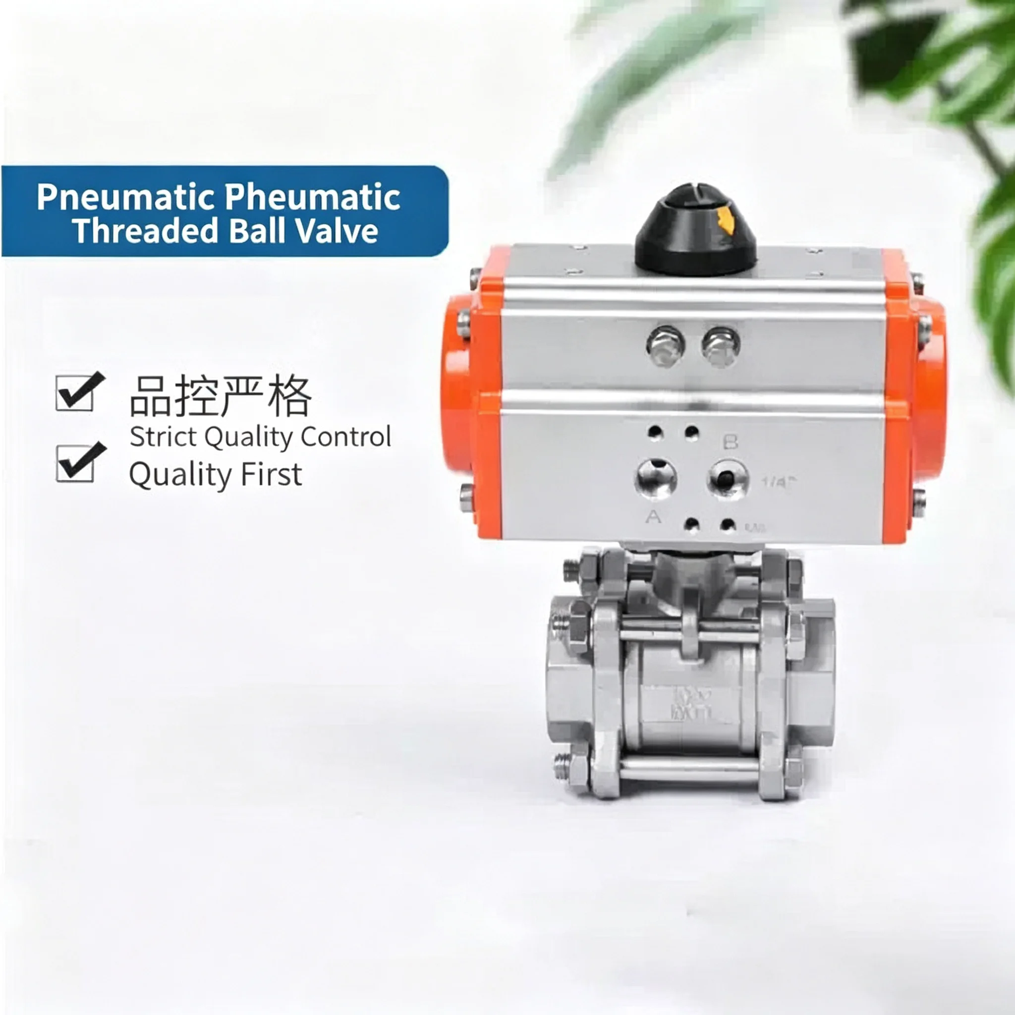 Three Piece Pneumatic Ball Valve With High Platform 304 Double Acting Cylinder DN8 DN10 DN15 DN20 DN25 DN32 DN40 DN50