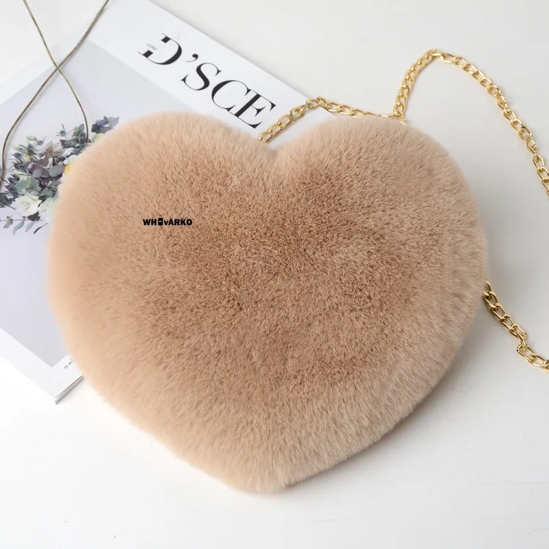 Sacs à main en forme de coeur pour femmes, sacs à bandoulière en fausse fourrure Kawaii, portefeuille mignon, sac à main en peluche JOinitiated, sac à main pour dames, mode