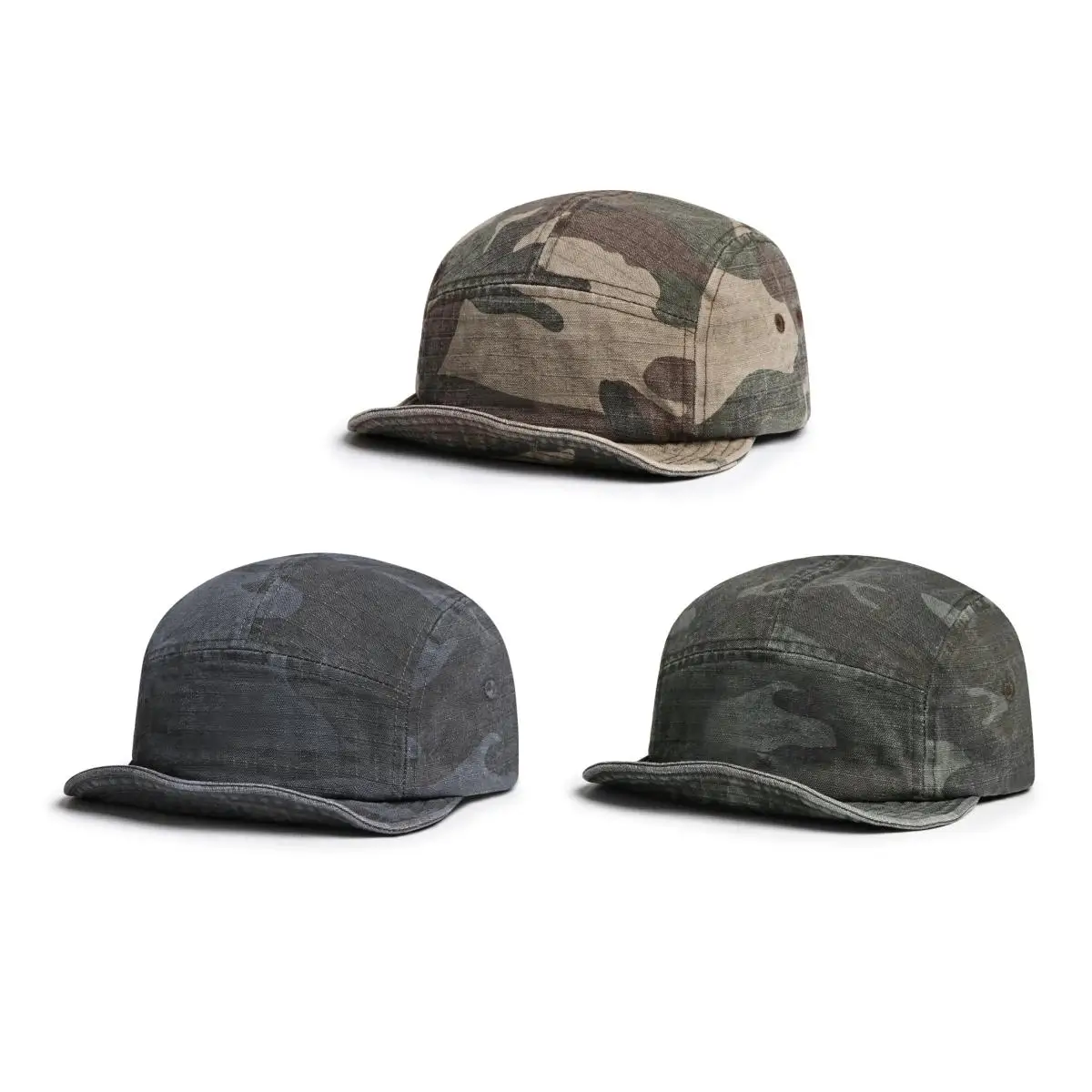 Vintage Camouflage Baseball Cap Five Panel Flat Short Brim Hat for Men Women, American Hip Hop Outdoor Utility Streetwear Fashio