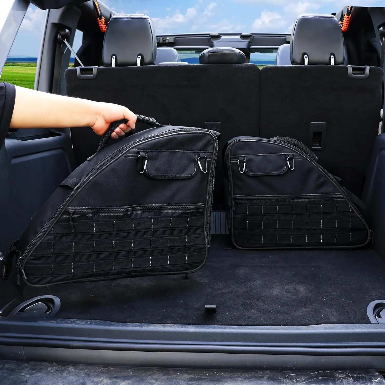 Roll Bar Storage Bag Fit For 2021-2026 Ford Bronco 4 Door Roll Cage Saddlebag MOLLE Tool Organizer, Rear Trunk Side Storage Bag