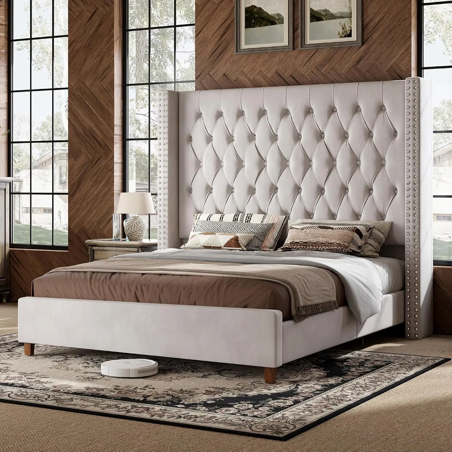 Upholstered Wingback King Bed Frame 61.4