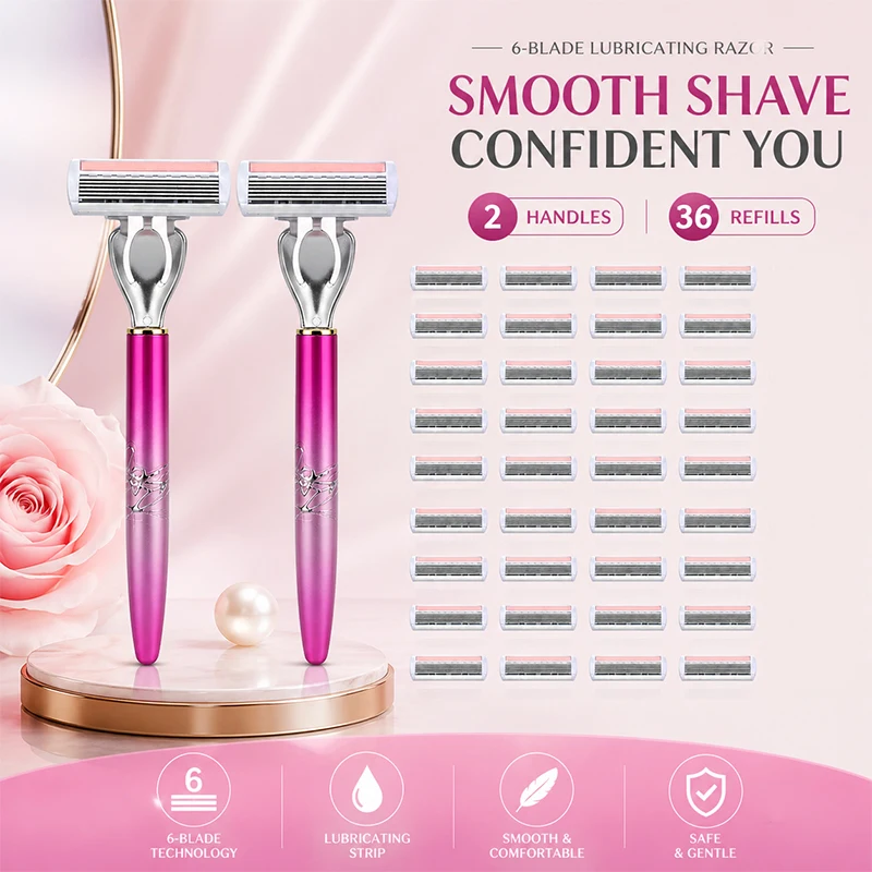 

[Women's Shaving Set] 6-layer Blade Design for Anti slip Sharp Shaving Pain free Women's Essential Item