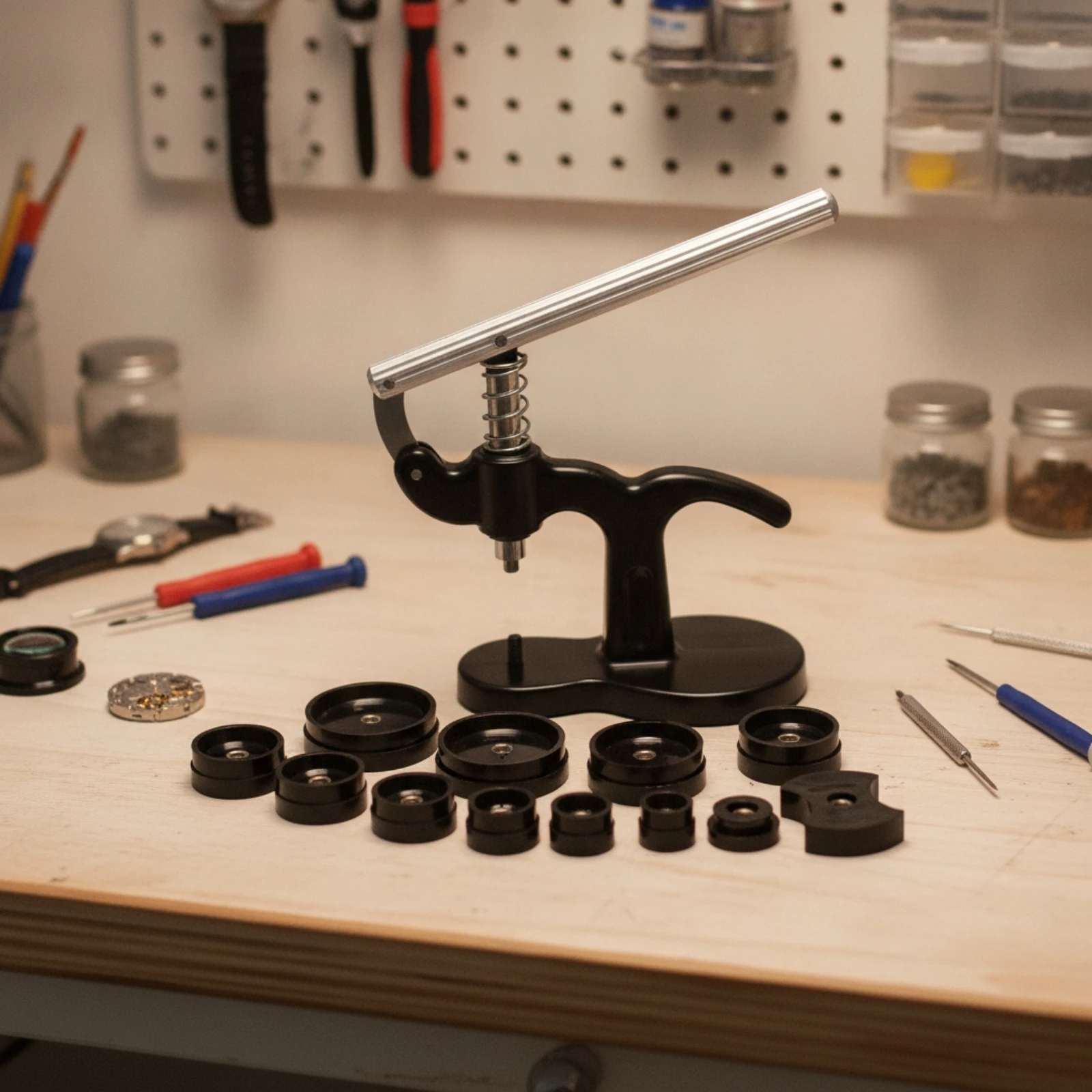 

Watch Back Press Tool Handheld Watch Case Press Lever-Operated Spring-Loaded for Watchmakers, Workshop