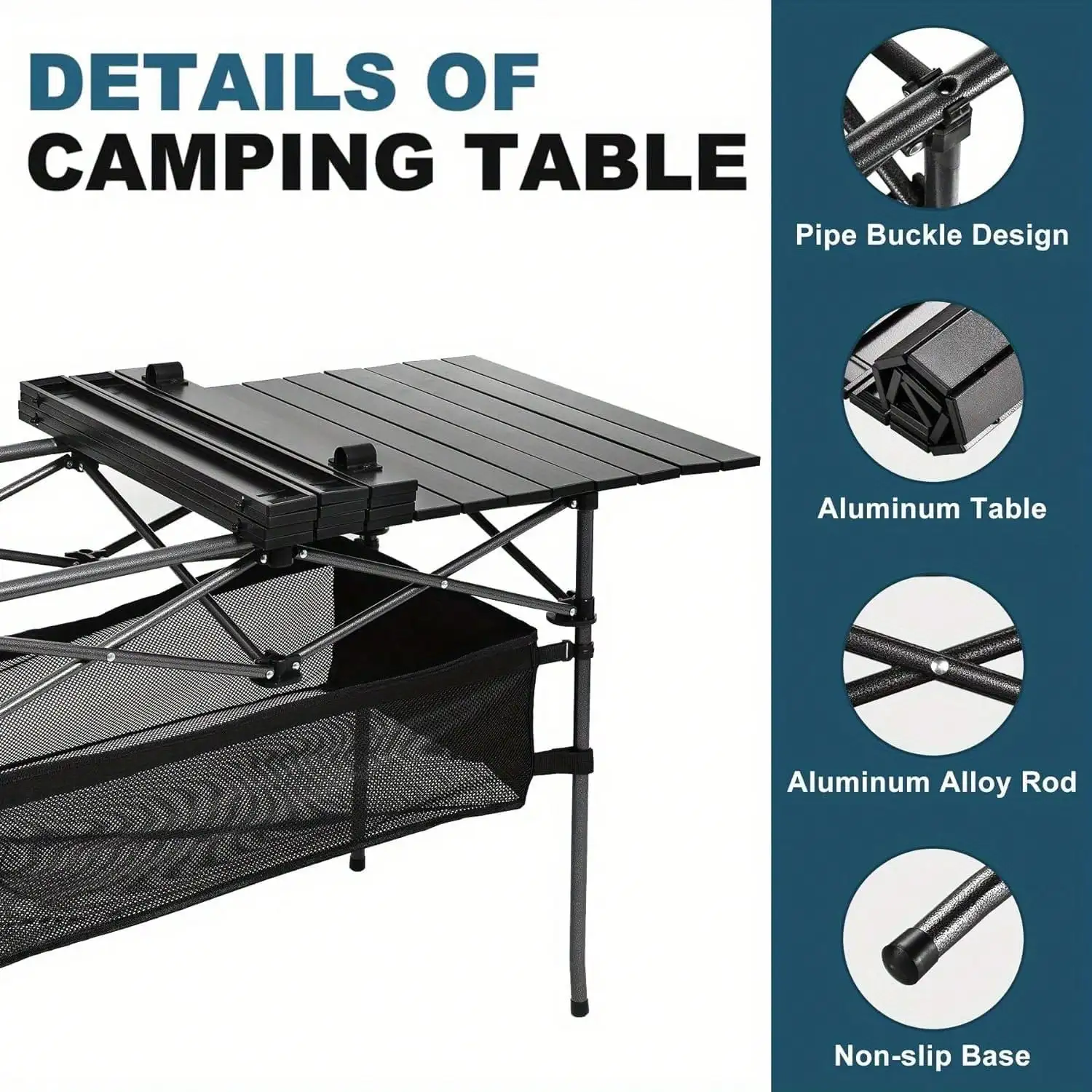 Aoran Outdoor Folding Portable Picnic And Camping Table, Aluminum Roll-Up Table With Easy-To-Carry Bags, Suitable For Indoor And Outdoor Use, Camping, Beaches, Backyards, Barbecues, Parties, Terraces, image 4
