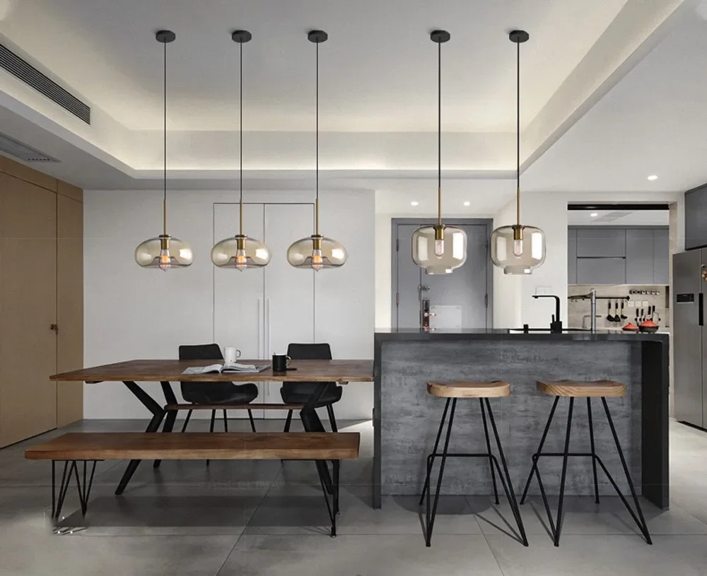 Nordic LED Glass Chandelier Single Multi Head Dining Room Pendant Light Living Room Bedroom Cafe Stairway Home Decoration Lustre