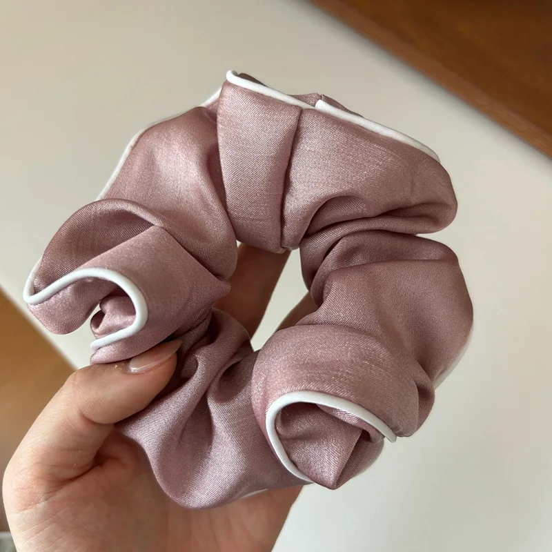 Korea Elegante Große Scrunchie Für Frauen weiß Satin haargummi Mädchen elastische Haar gummibänder schwarz haar seil zubehör – Detail 7