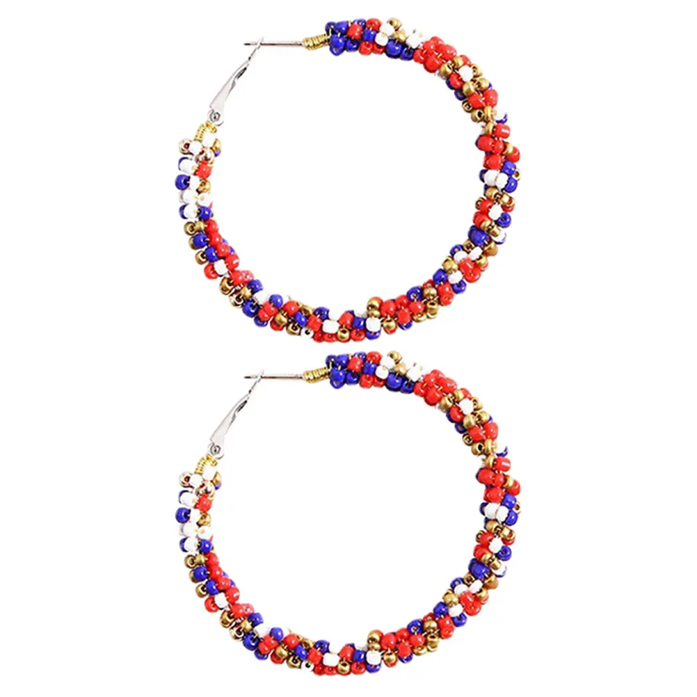 

Big Size 6.4cm American Earrings Independence Day Beaded Zinc Alloy Lightweight Women Fashion Rhinestone 4th Of July