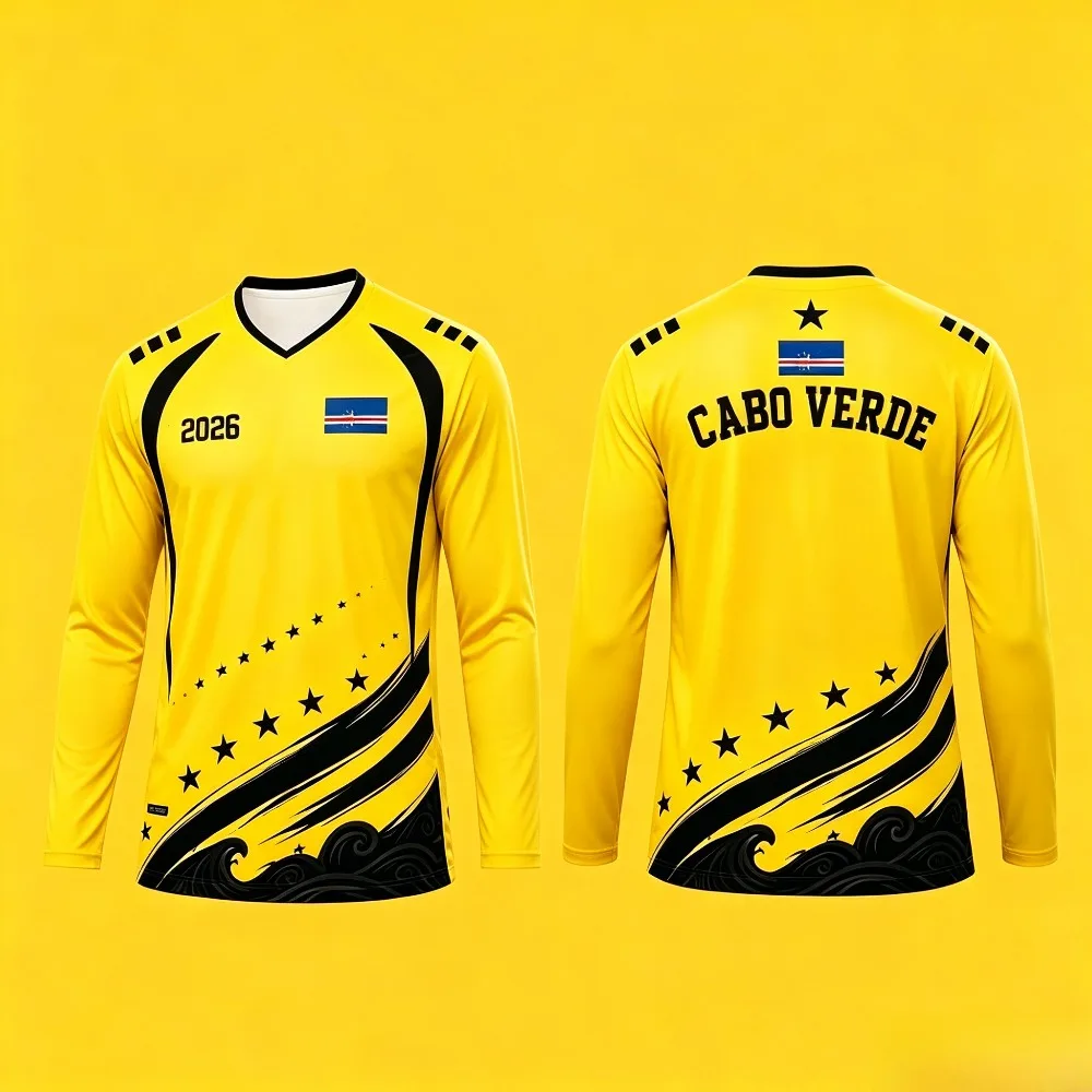 Cabo Verde Number 1 Goalkeeper V-neck T-shirt Summer Loose Breathable Quick Dry Outdoor Football Sports Long Sleeve Tops Unisex