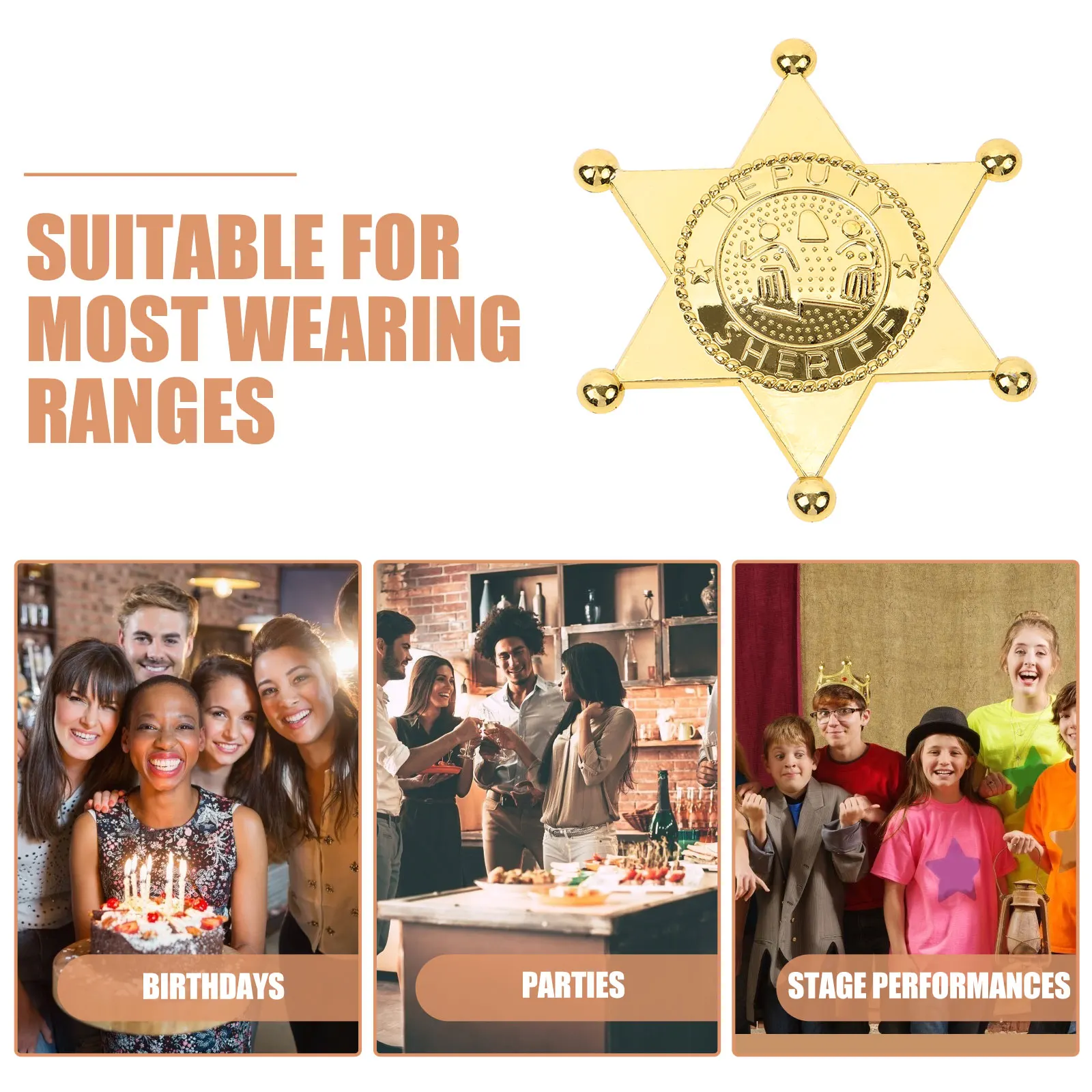 

10pcs Gold Color Plastic Police Badge Pin Lightweight Portable Party Cosplay Prop Small Brooch Decoration Accessories