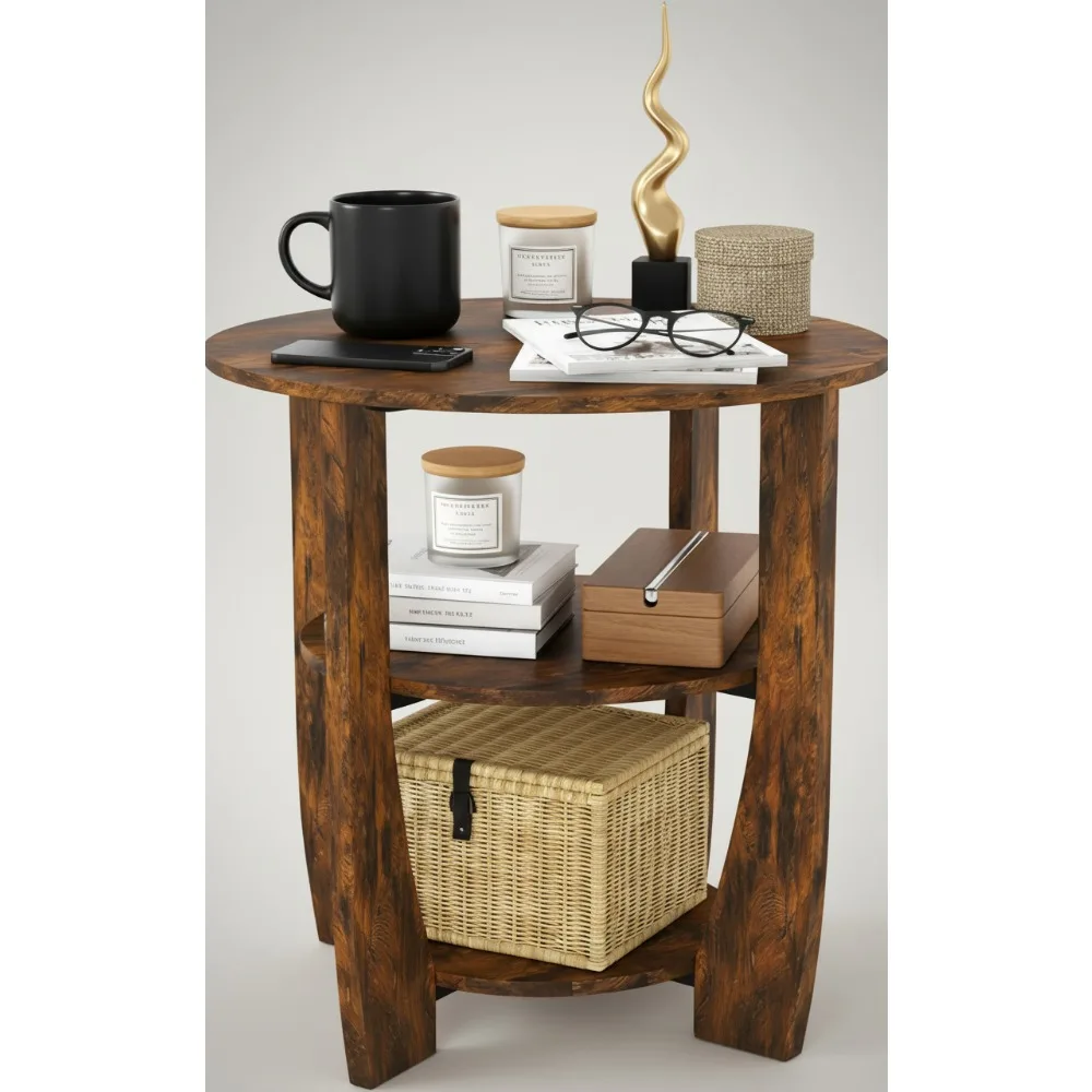 

3-Tier Round End Table with Storage Shelf, Modern Side Table for Small Spaces Living Room Bedroom