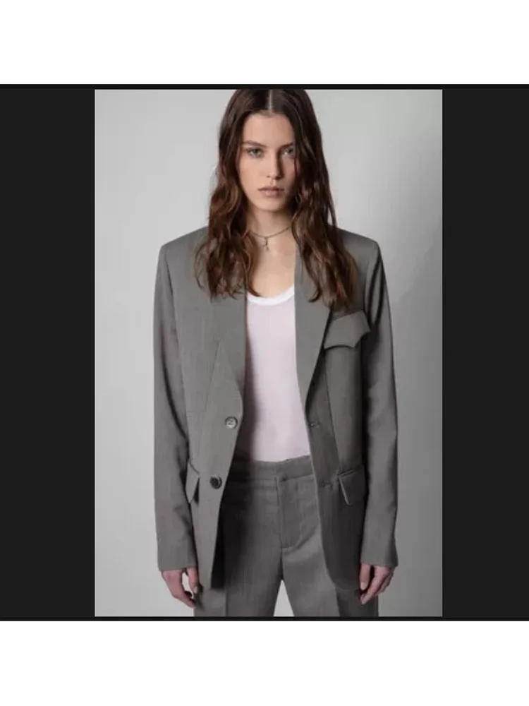 

Ele ey Simple Sle Women's Suit Jaet Early Autumn Clearance out Faionable Commute Sle Wool Blend Casual Wear