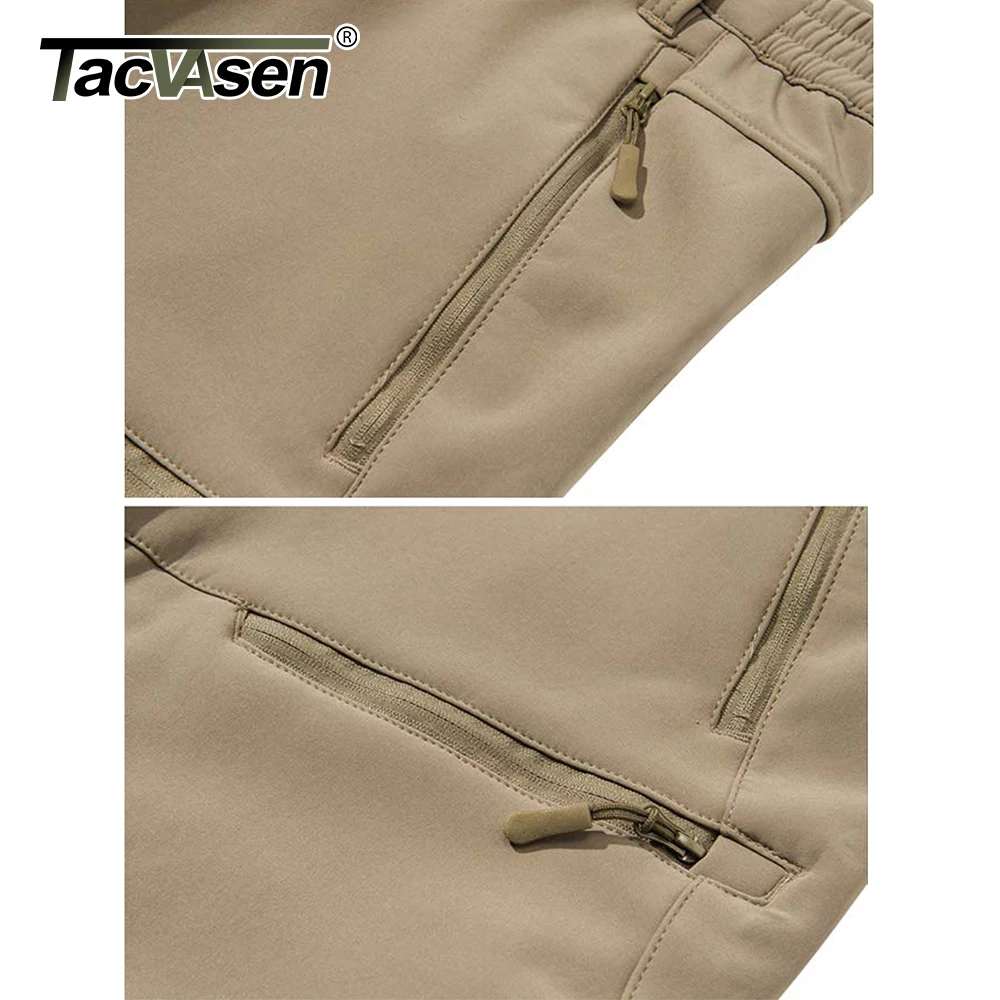 TACVASEN Men\'s Fleece Lined Work Cargo Pants Multiple Zipper Pockets Waterproof Soft-shell Thermal Winter Hiking Snow Ski Pants