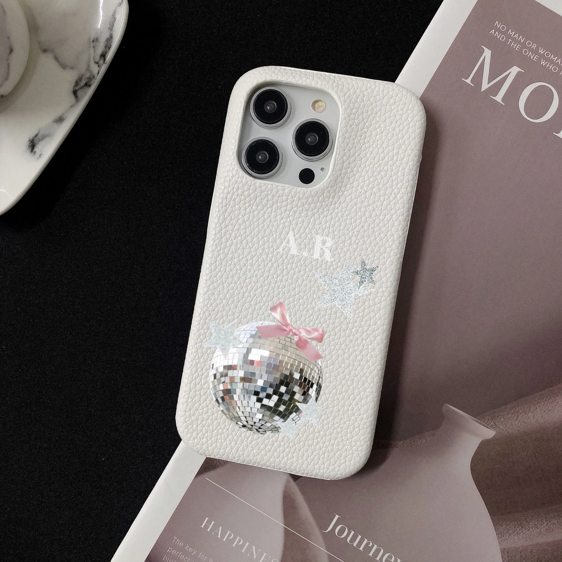 Personalised Customized Name Glitter Leather Case For iPhone 16 15 14 13 12 11 Pro Max Plus Initials Letters DIY Engraved Cover