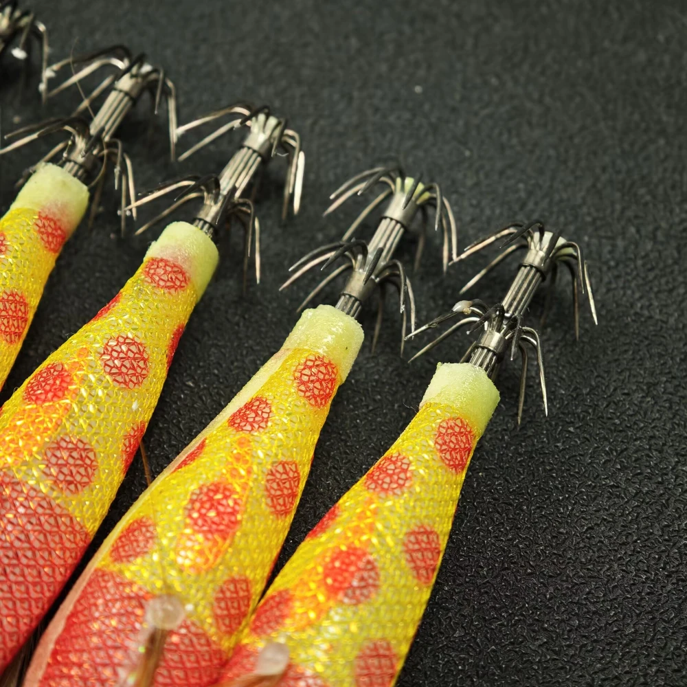 6-teiliges Set 8cm Leuchtender Salzwasser-Garnelenköder, Tintenfisch-Jig-Haken, Horizontales Tintenfisch-Jig-Egi-Set – Detail 3
