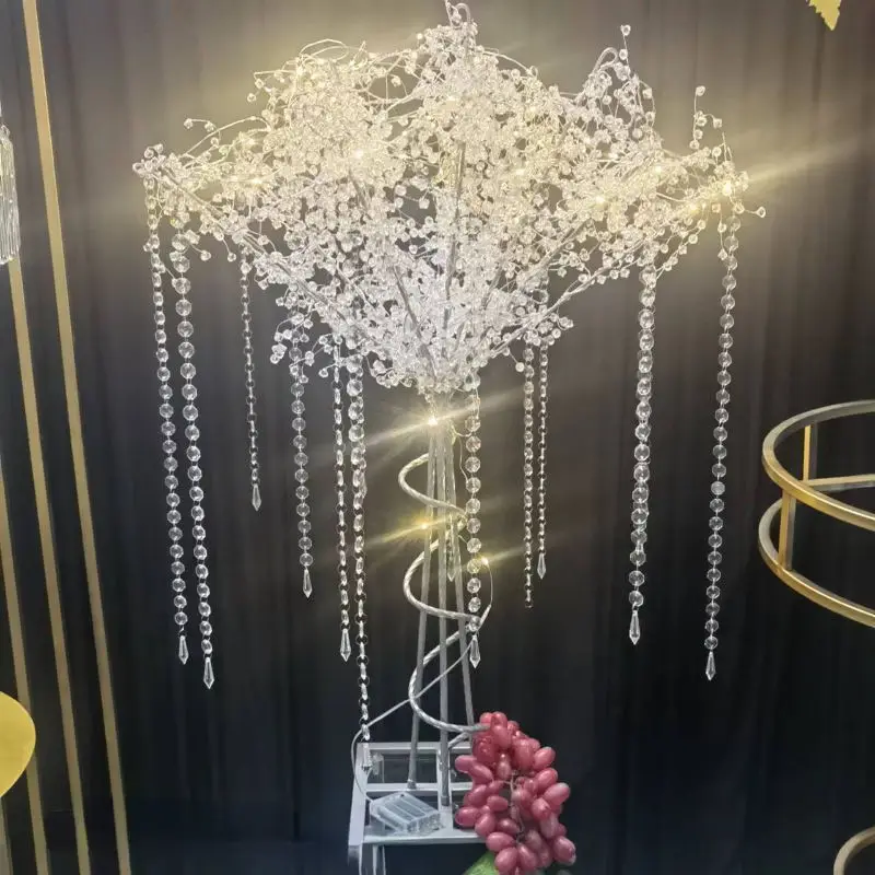 4PCS Romantic Crystal Tree Stand Luxury Wedding Table Centerpieces Props With Light Stage Party Welcome Walkway Hall Backdrops