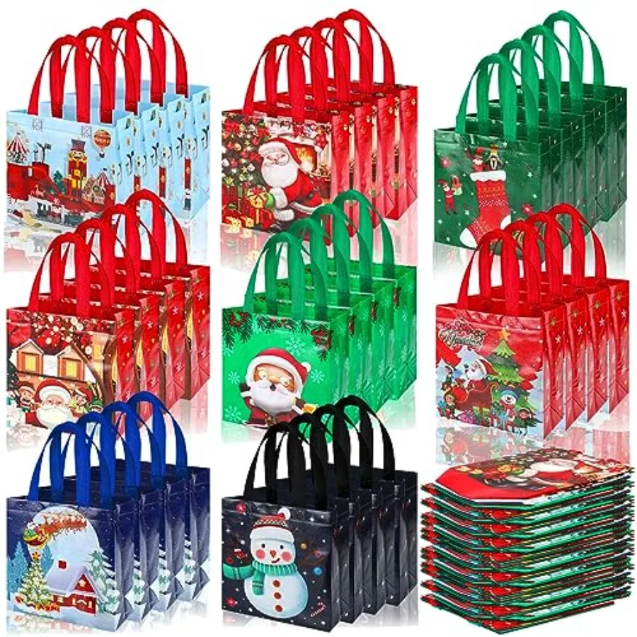 

100 Pcs Cristmas Gift ags ulk Medium Size Reusale Non Woven Tote ags wit andles for Gifts Wrapping Xmas Party Fav 9.06 x 8.66 x