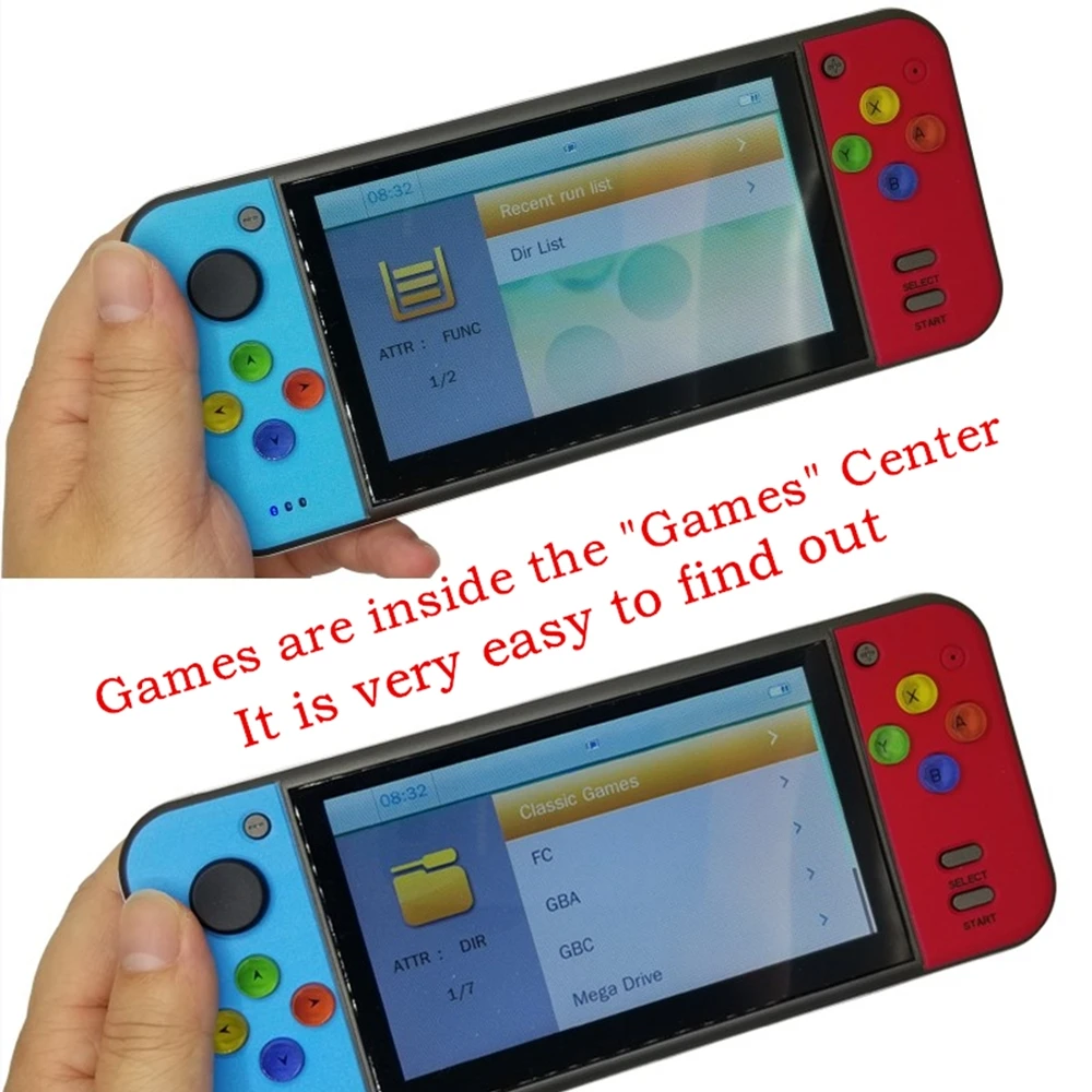 وحدة تحكم ألعاب محمولة كبيرة ، مشغل ألعاب أركاد ، شاشة 5 بوصة ، 8 جيجابايت ، ألعاب ، تلفزيون عالي الدقة ، 8 بت ، 16 بت ، 32 بت