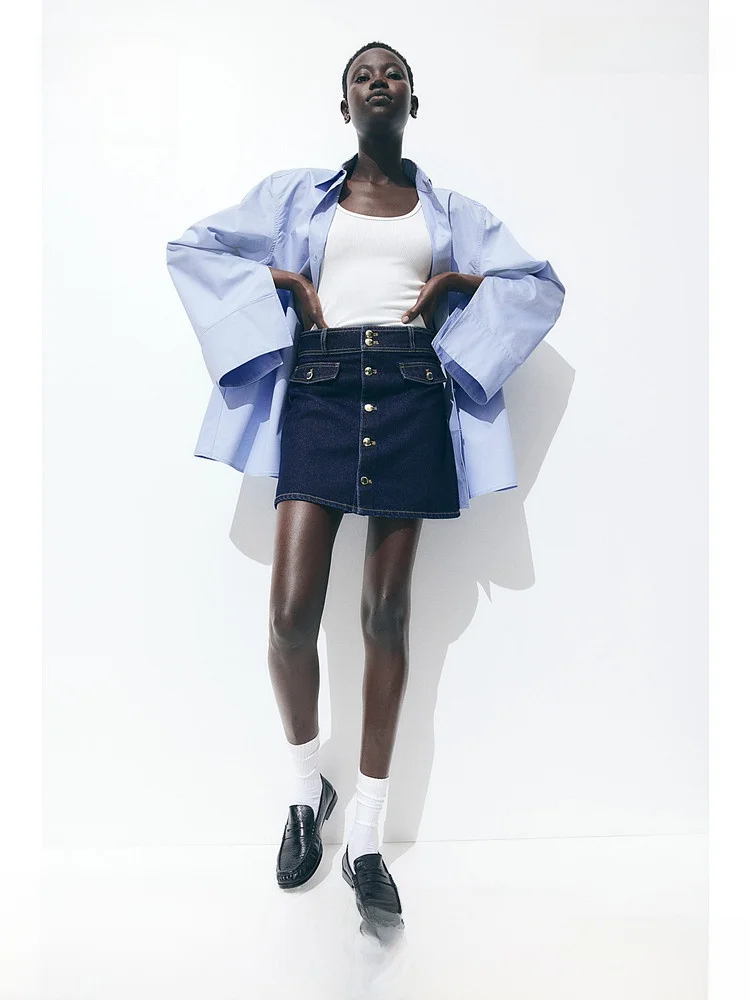 

Spring Women's A-Line Skirt High Waist ort Cotton High Quali Faion Skirts by H&M 27873