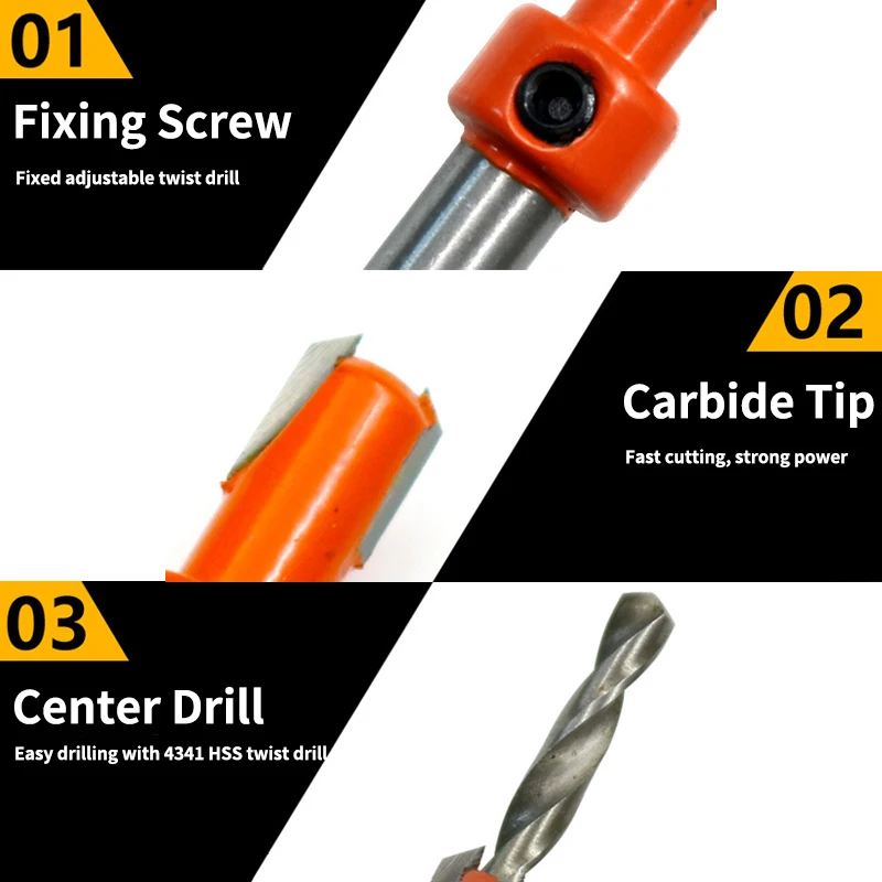 8mm Shank Woodworking Countersink Router Bit Screw Extractor Demolition HSS 4341 for Wood Milling Cutter Carbide Tips